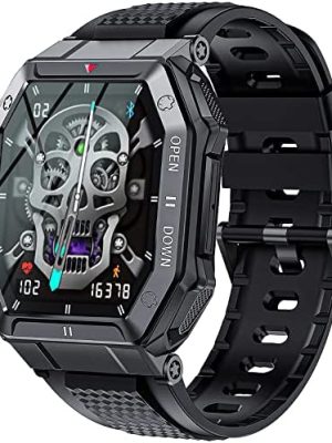 Military Smart Watch for Men (Answer/Make Call), 1.85 Inches HD Outdoor Tactical Sports Rugged Smartwatch, Fitness Tracker Watch with Heart Rate Blood Pressure Sleep Monitor for iPhone Android Phone