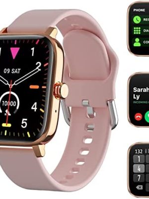 Smart Watch Gift for Men Women, 1.7" Full Touch Screen Smartwatch with Text and Call for Android iOS Phones, GPS Fitness Tracker Watches with Heart Rate Sleep Monitor, Pedometer, Sports Modes (Pink)